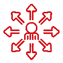 A simple, pixelated red circle with a small white square near its center, set against a white background.