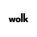 The image shows the word "wolk" in black lowercase letters on a white background.