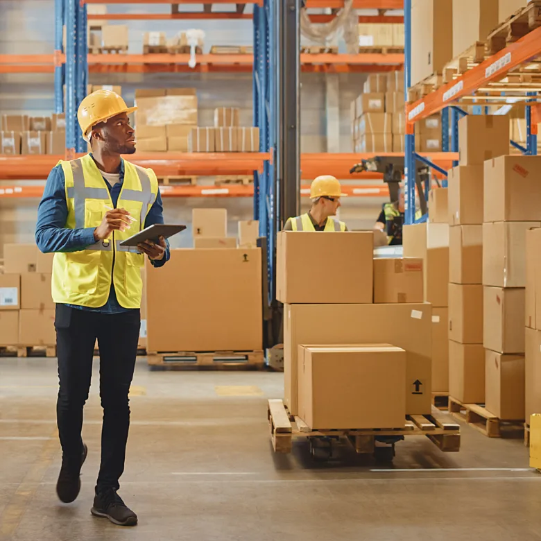 Warehouse worker checking packages