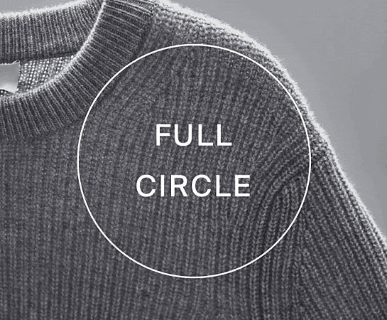 A cozy sweater displaying the words "Full Circle," representing wholeness and endlessness.