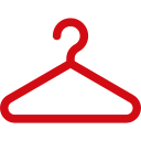 Red outline of a clothes hanger on a white background.