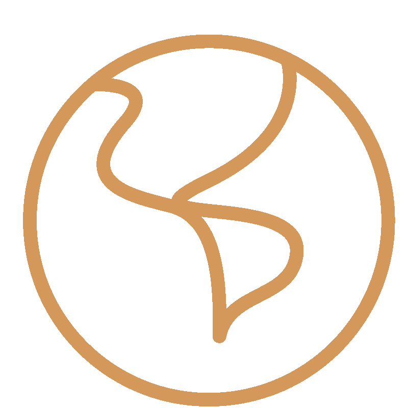 A simple brown line drawing of a circle containing two abstract, wavy lines inside, against a white background.