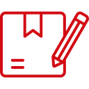 Icon of a box with a bookmark and a pencil.