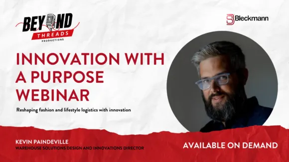 Webinar promotional image for "Innovation with a Purpose," featuring a bearded man on the right, with text details about the event and presenter, Kevin Paindeville.