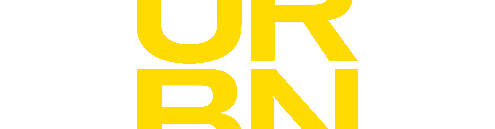 Bold yellow letters spelling "URBN" on a white background.