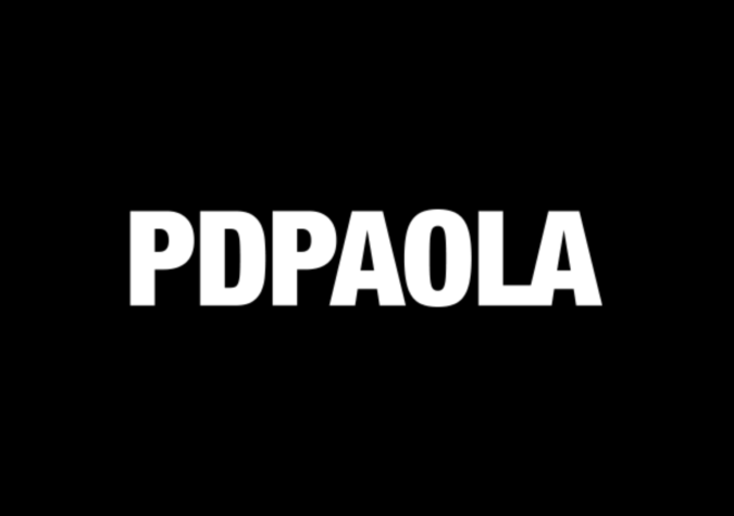 White text reading "PDPAOLA" is centered on a solid black background.