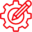Red outline of a gear with a pencil crossing through its center, symbolizing settings, customization, or editing tools.